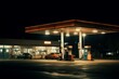 A gas station at night with an available space for text or graphics. Generative AI