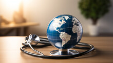 A stethoscope forming the shape of the world globe, underlining the connection between healthcare and the world