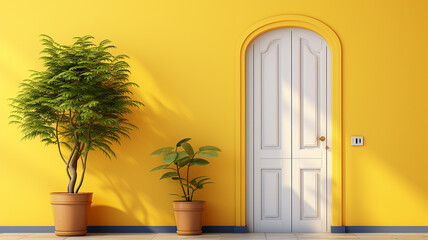 Wall Mural - House yard in yellow and blue colors