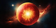 illustrazione di immaginario futuro, gigante pianeta rosso sullo sfondo di una immensa galassia