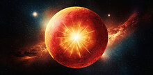 Illustrazione Di Immaginario Futuro, Gigante Pianeta Rosso Sullo Sfondo Di Una Immensa Galassia