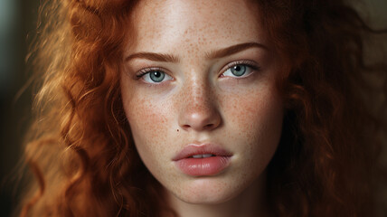 Sticker - portrait of beautiful redhead woman with freckles