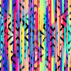 Poster - Seamless striped pattern in Aztec style. Folk embroidery.. Aztec ikat style. Seamless vector image. Thin lines