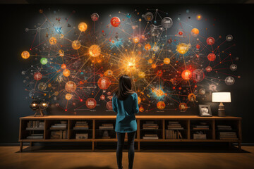 Canvas Print - A teacher explaining complex equations on a chalkboard, emphasizing the role of education in stimulating the brain. Concept of teaching and learning. Generative Ai.