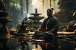 A person meditating in a tranquil setting, emphasizing the inner knowledge and wisdom gained through mindfulness. Concept of self-awareness. Generative Ai.