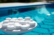 Detailed view of pool cleaning tablets with sanitizing properties. Generative AI