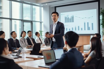 Asian businessman making business presentation at a conference room