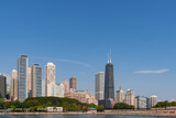 Fototapeta  - A view of Downtown skyscrapers of Chicago skyline panorama over Lake Michigan at daytime, Chicago, Illinois, USA