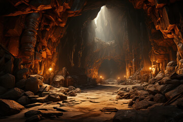 Poster - a cave with shadows on the wall, alluding to plato's allegory of the cave and the quest for truth. c