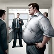 photorealistic full body image of a handsome and beefy 23 year old wearing office clothes standing and talking to colleagues in a cubicle 510 235 lbs 