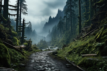 Poster - an ancient forest, where whispers of elusive creatures like bigfoot and the yeti continue to intrigu