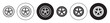 Car wheel icon set. tyre rim vector symbol. tire alloy  sign in black filled and outlined style.