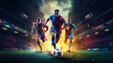 Fototapeta Sport - football action scene with competing soccer players