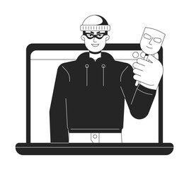 Poster - phishing cybercrime bw concept vector spot illustration. cyberattack on personal data and identity 2