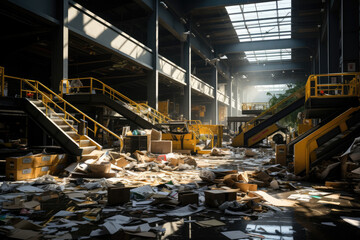 Poster - A bustling recycling center where materials are sorted and processed for a second life in the circular economy. Generative Ai.