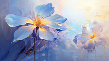 A Painting Of Blue Flowers On A Blue Background.   Painting Of A Periwinkle Color Flower, Perfect For Wall Art.