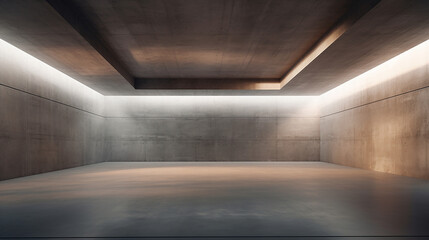3d render of abstract modern architecture with empty concrete floor, indoor lighting, presentation background