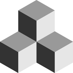 Poster - Basic Geometrical Arrangement with Greyscale Monochrome Solid Box Cube Icon in 3D Perspective View. Vector Image.
