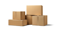 Cardboard Box Warehouse Mockup, Png File Of Isolated Cutout Object With Shadow On Transparent Background.