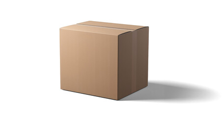 empty closed cardboard box mockup, png file of isolated cutout object with shadow on transparent background.