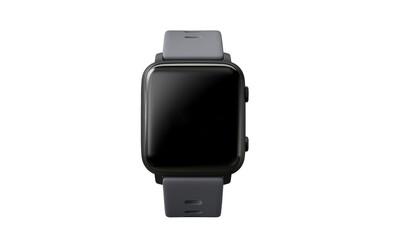 wrist smart watch mockup with black strap, png file of isolated cutout object with shadow on transparent background.