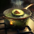 Pot on the stove Avocado float IN the Simmering Water 