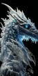 hurricane ice bioluminescent dragon cinematic realism extreme closeup portrait of a mountain frost drake dragon with shimmering white scales that glow blue in the gaps with a bulbous freeze gland 