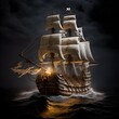 frigate pirate ship m storm sails lightning large waves photography nimok with 70 mm lens depth of field DOF shutter speed 11000 F2 white balance 32k diffuse luminous shadows uneven flicker ray 