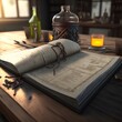1366 x 768 image of a handbook sitting on a table 8k ultra realistic 