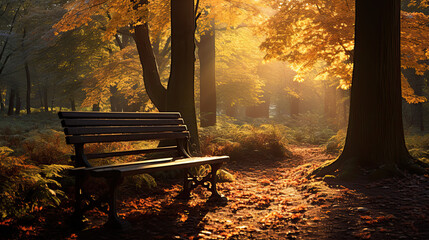 Wall Mural - bench in the fall forest