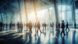© Rottchoo - Crowd of blurred business people walking in a modern entrance. AI Generative