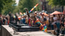 Cat Djing In Front Of Many People