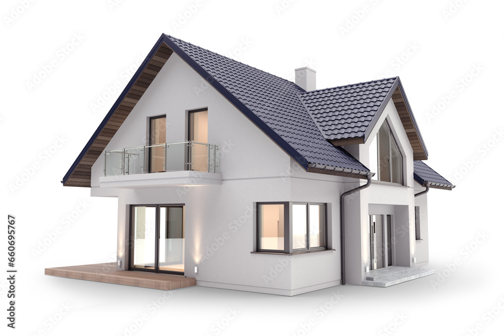 Modern house isolated on white, 3D illustration Stock Illustration ...