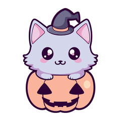 Sticker - halloween pet feline and pumpkin