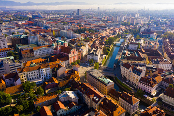 Wall Mural - Panorama of the Slovenian capital Ljubljana in morning. High quality photo