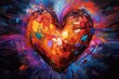 A colorful abstract heart with a futuristic touch, advocating advancement and originality. Generative AI