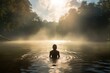 Concept photo of a serene lake, with rays of sunlight shining down on a person being baptized, symbolizing the light of Christ entering their life.