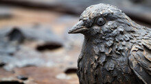 Texture Of A Cast Iron Pigeon Statue, Its Surface Displaying A Multitude Of Cracks And Crevices, Giving It A Rustic And Weathered Appearance.