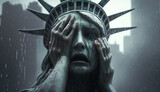 Fototapeta  - Statue of liberty Crying face stock illustration image Ai generated art