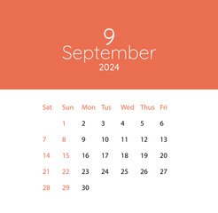 Wall Mural - 2024 Calendar year vector illustration. week starts on Sunday, Simple planner design template, desk calendar 2024 year, wall calendar 2024 template,