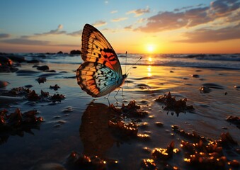 Poster - butterfly at sunset