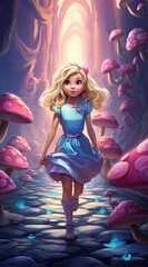 Wall Mural - Alice in Wonderland in a Mushroom Kingdom