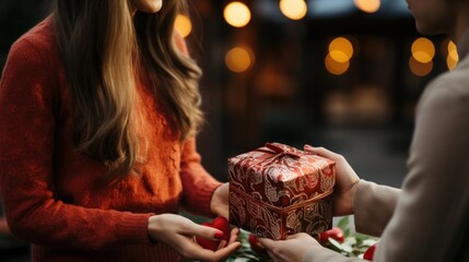 Wall Mural - woman holding christmas gift