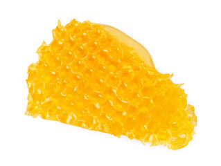 Wall Mural - Piece of natural honeycomb with tasty honey isolated on white, top view