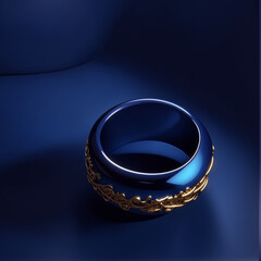 Blue luxury background with golden decoration and curve light effect with bokeh elements created using ai technology