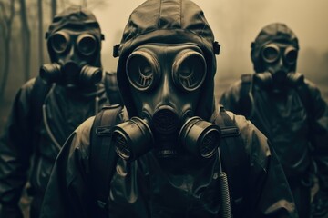 Wall Mural - Soldiers wearing gas masks.