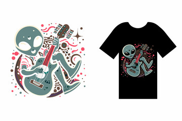 Wall Mural - Alien plays guitar, T Shirt Design