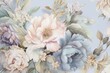 Leinwandbild Motiv A dreamy wallpaper featuring intricate details of pastel blooms with a blue and gold tone, evoking a fantasy fairytale aesthetic in a luxurious rococo style background. Generative AI