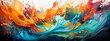 A beautiful painting of colorful brushes and paint splashes, dynamic energy flow, light gold and orange.
