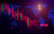 Stock market candlestick chart The stock situation is falling. Stocks fall due to abnormalities, wars, epidemics, panics. Bright red dots. Middle East location near Palestine, Israel. 3D Rendering